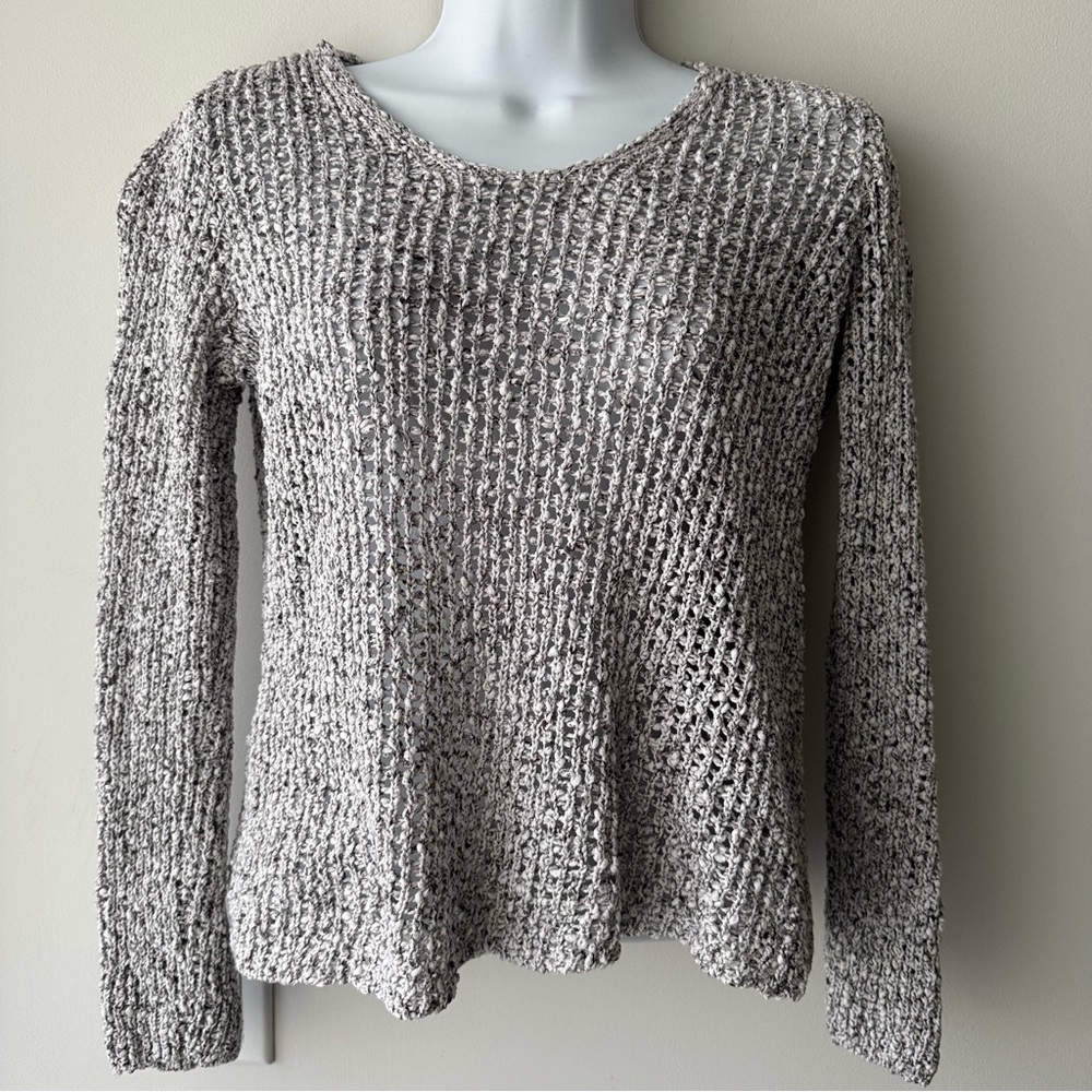 EILEEN FISHER Open Knit Cotton Sweater Petite Neutral Minimalist